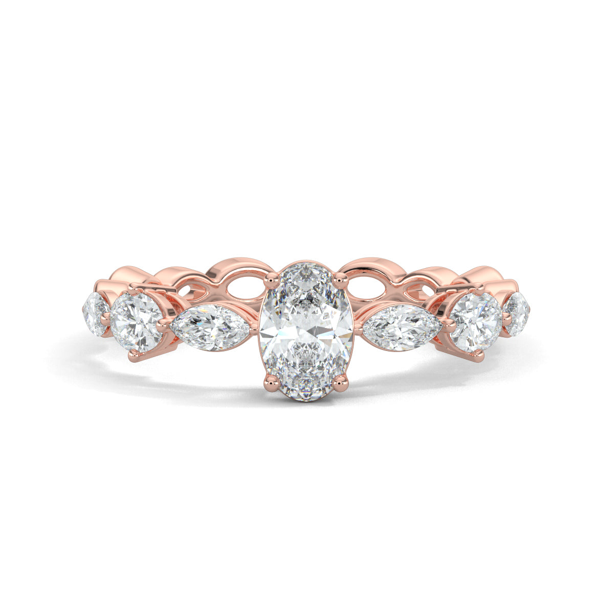 Rose Gold, Diamond Ring, Solstice Spectra eternity band, natural diamond band, Lab-grown diamond band, Oval solitaire ring, Marquise diamond accents, Accent band ring, Diamond jewelry