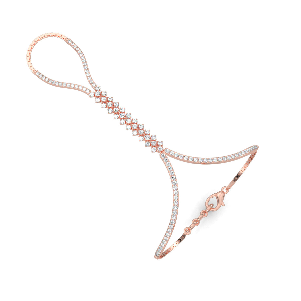 Rose Gold, Diamond Hathphool, Natural Diamonds, Lab-Grown Diamonds, Radiance diamond hathphool, casual diamond hathphool, elegant hathphool, traditional Indian jewelry, diamond hand chain, sparkling hathphool