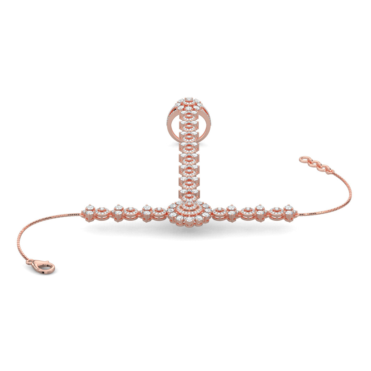 Rose Gold, Diamond Hathphool, Natural Diamonds, Lab-Grown Diamonds, Modern Traditional Hathphool, Elegant Hand Jewelry, Classic Design Hathphool, Casual Jewelry, Timeless Accessories, Daily Wear Jewelry, Indian Traditional Jewelry, Contemporary Traditional Hathphool