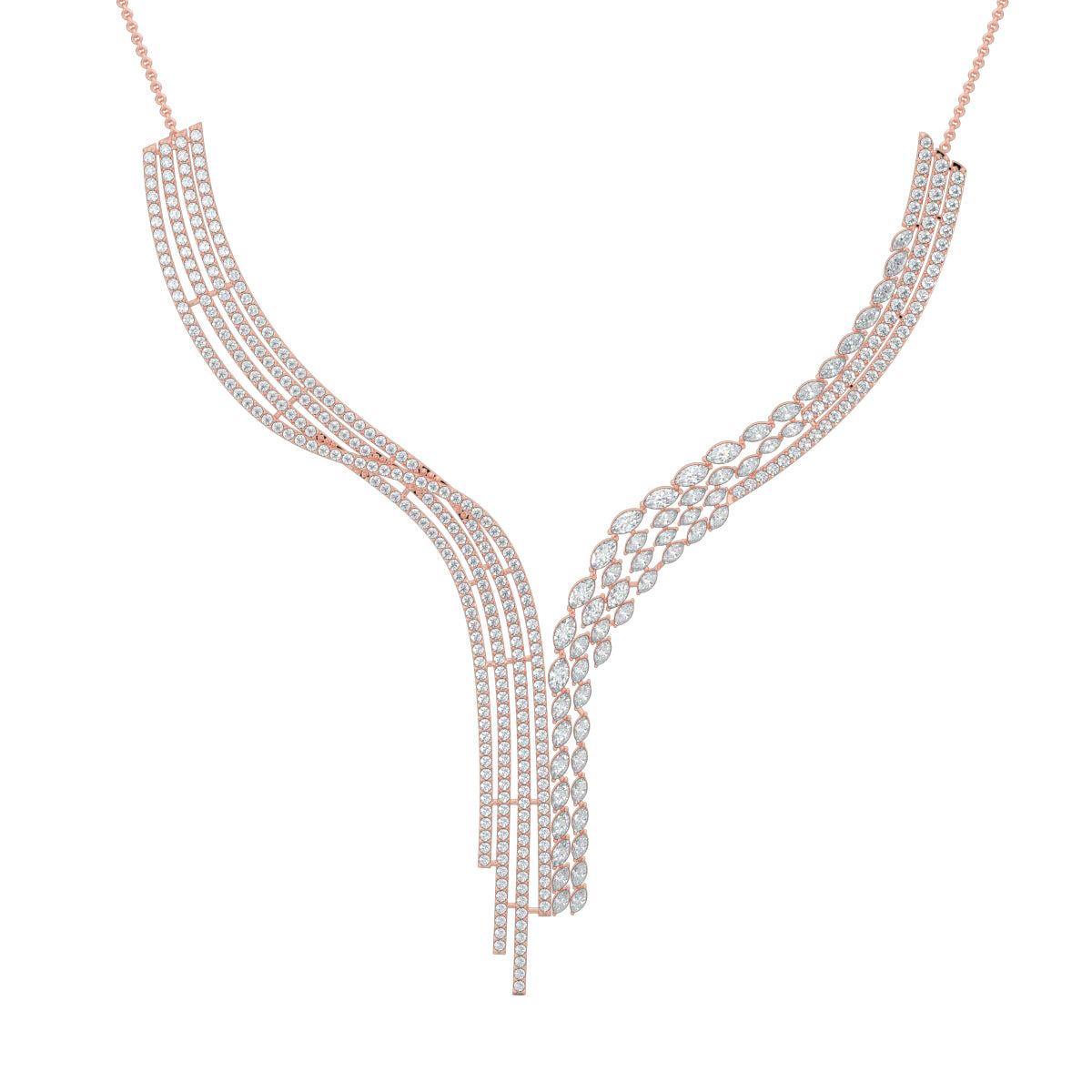 Rose Gold, Diamond Necklace, Natural diamond necklace, Lab-grown diamond necklace, Lariat Necklace, Diamond Necklace Set, Casual Diamond Jewelry, Elegant Jewelry, Matching Earrings Set, Modern Diamond Jewelry, Refined Luxury, Unique Necklace Design