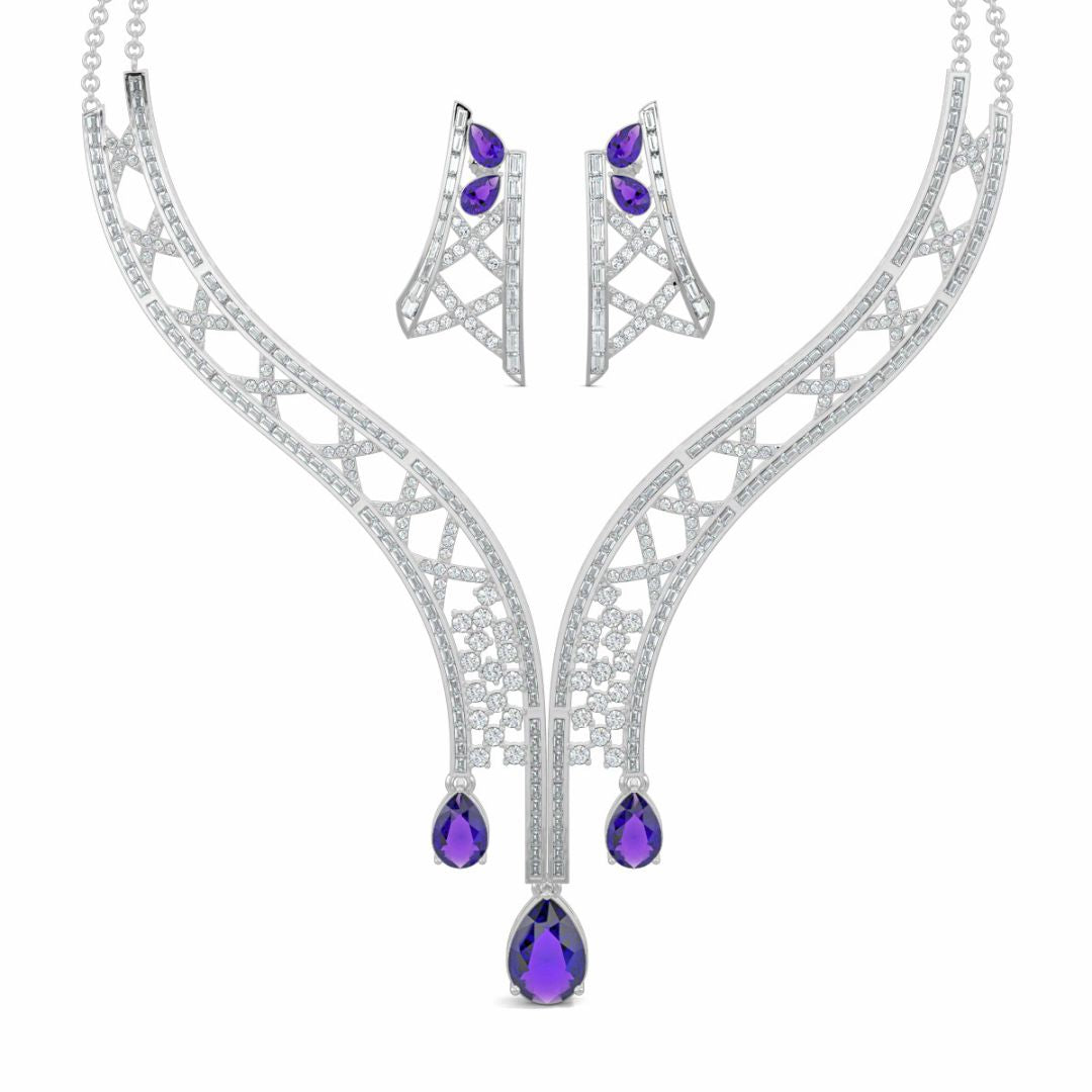 White Gold, Diamond Necklace, Natural diamond necklace, Lab-grown diamond necklace, Diamond Necklace Set, Casual Jewelry, Lariat Necklace, Amethyst Jewelry, Elegant Necklace, Matching Earrings, Modern Jewelry, Women’s Fashion Jewelry