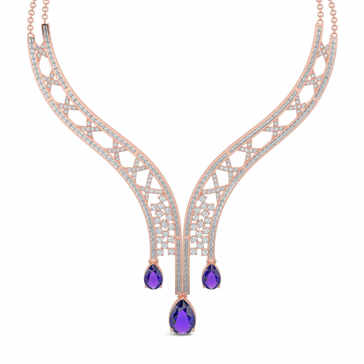 Rose Gold, Diamond Necklace, Natural diamond necklace, Lab-grown diamond necklace, Diamond Necklace Set, Casual Jewelry, Lariat Necklace, Amethyst Jewelry, Elegant Necklace, Matching Earrings, Modern Jewelry, Women’s Fashion Jewelry