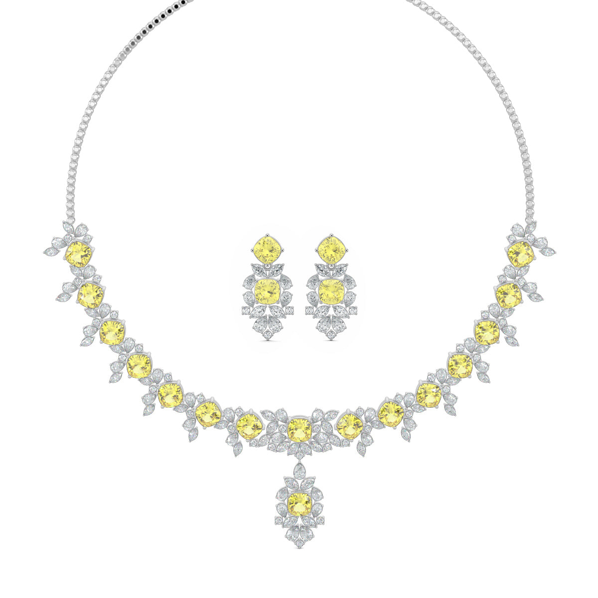 White Gold, Diamond Necklace, Natural diamond necklace, Lab-grown diamond necklace, Yellow Sapphire, Cluster Necklace Set, Casual Jewelry, Pear Marquise Round Diamonds, Everyday Glamour, Elegant Necklace Set