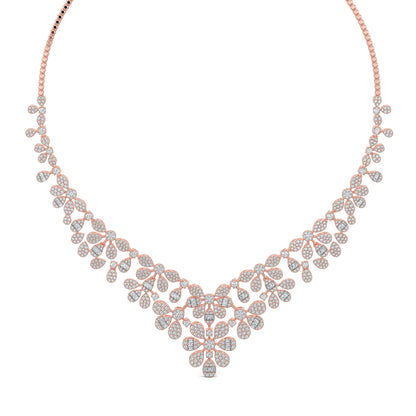 Rose Gold, Diamond Necklace, Natural diamond necklace, Lab-grown diamond necklace, Floral Necklace, Casual Jewelry, Illusion Setting, Baguette and Round Diamonds, Everyday Elegance