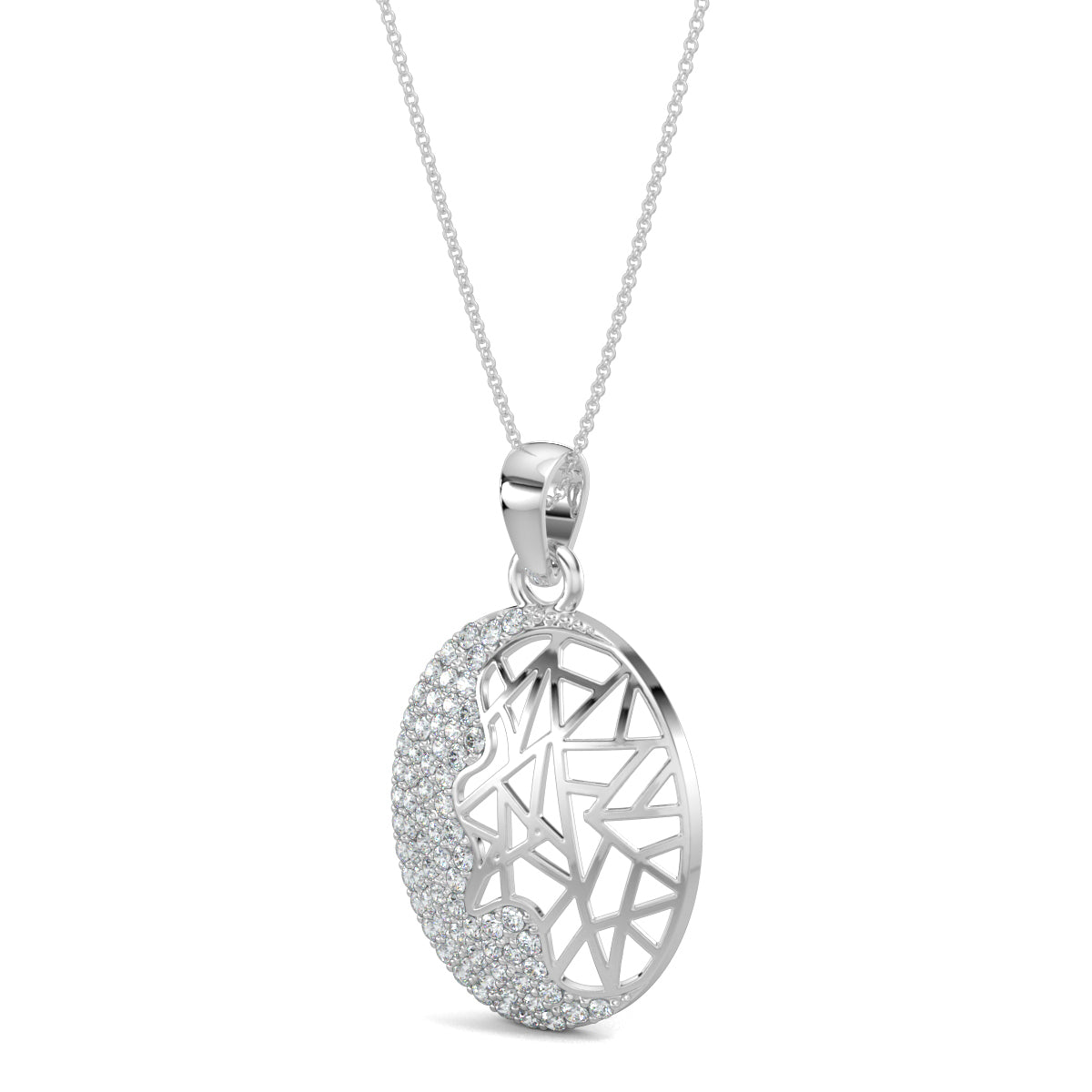 White Gold, Diamond pendant, Eclipsa pendant, Glow pendant, Natural diamonds, Lab-grown diamonds, Oval circle pendant, Casual pendant, Half diamond half glow design, Fashion pendant, Everyday pendant.