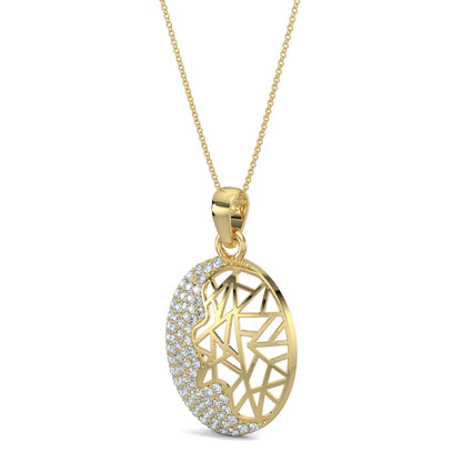 Yellow Gold, Diamond pendant, Eclipsa pendant, Glow pendant, Natural diamonds, Lab-grown diamonds, Oval circle pendant, Casual pendant, Half diamond half glow design, Fashion pendant, Everyday pendant.