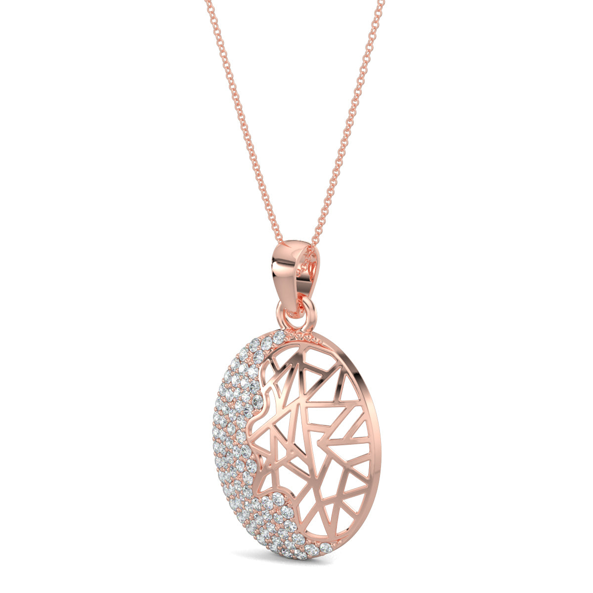 Rose Gold, Diamond pendant, Eclipsa pendant, Glow pendant, Natural diamonds, Lab-grown diamonds, Oval circle pendant, Casual pendant, Half diamond half glow design, Fashion pendant, Everyday pendant.