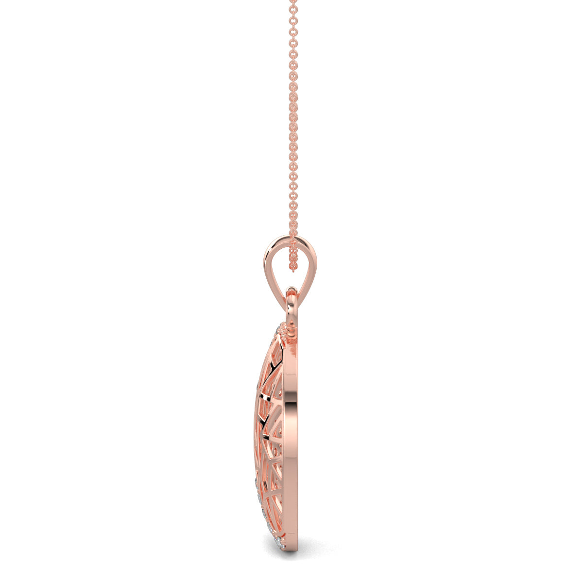 Rose Gold, Diamond pendant, Eclipsa pendant, Glow pendant, Natural diamonds, Lab-grown diamonds, Oval circle pendant, Casual pendant, Half diamond half glow design, Fashion pendant, Everyday pendant.