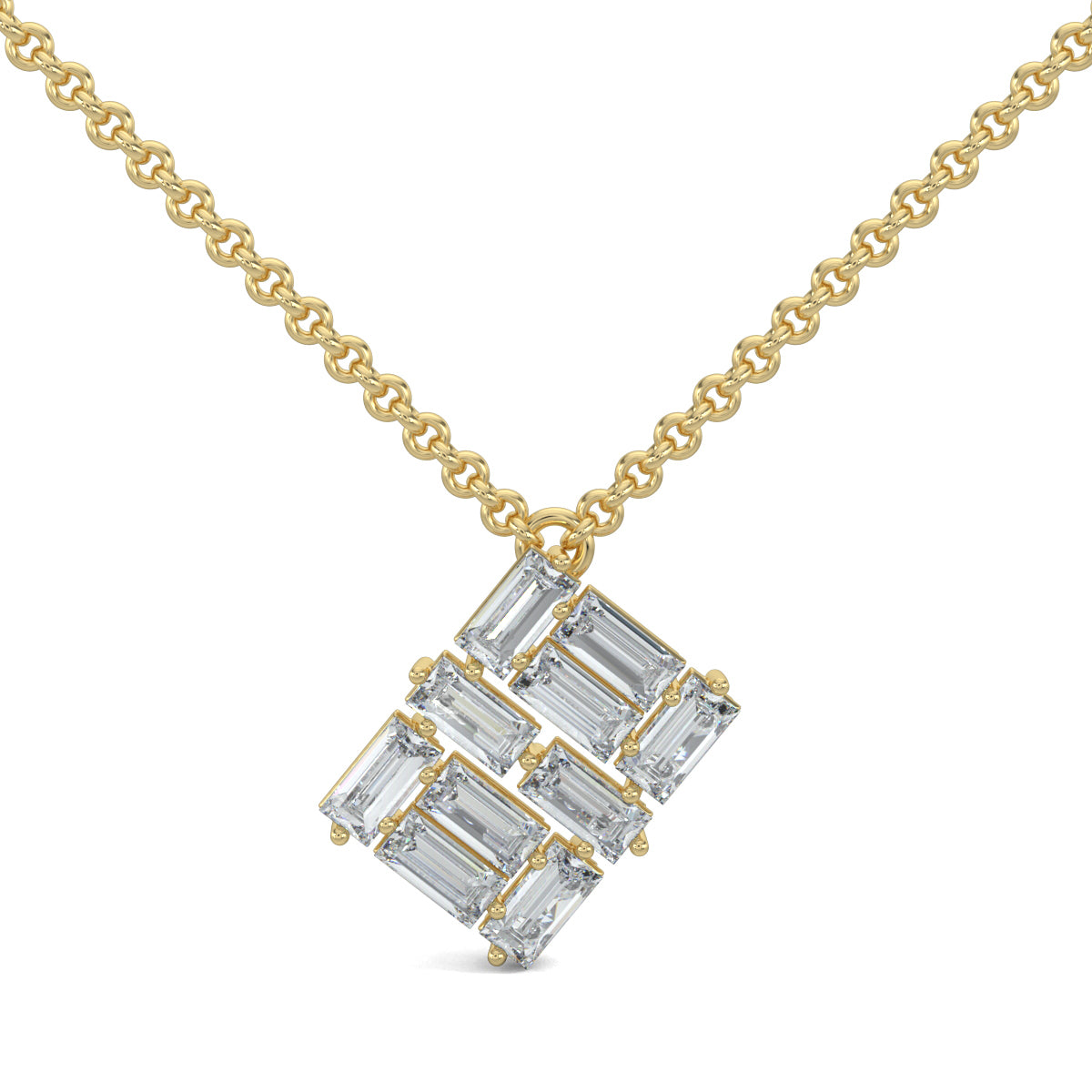 Yellow Gold, Diamond pendants, Astral Luxe Pendant, natural diamonds, lab-grown diamonds, rectangle pendant, casual jewelry, elegant pendant, diamond jewelry.