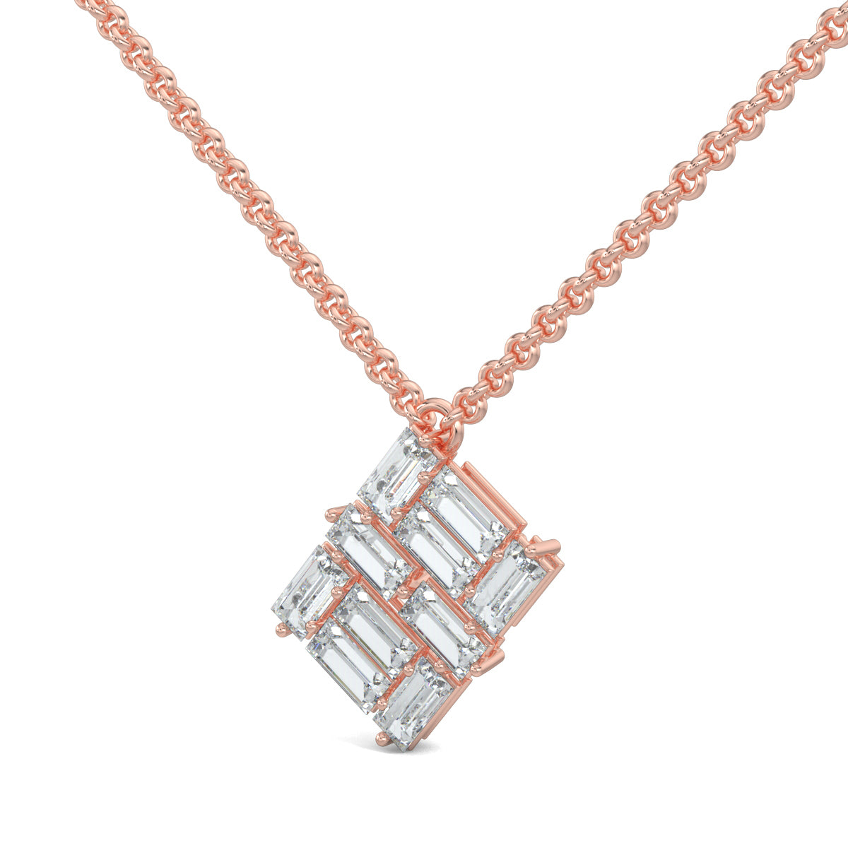 Rose Gold, Diamond pendants, Astral Luxe Pendant, natural diamonds, lab-grown diamonds, rectangle pendant, casual jewelry, elegant pendant, diamond jewelry.