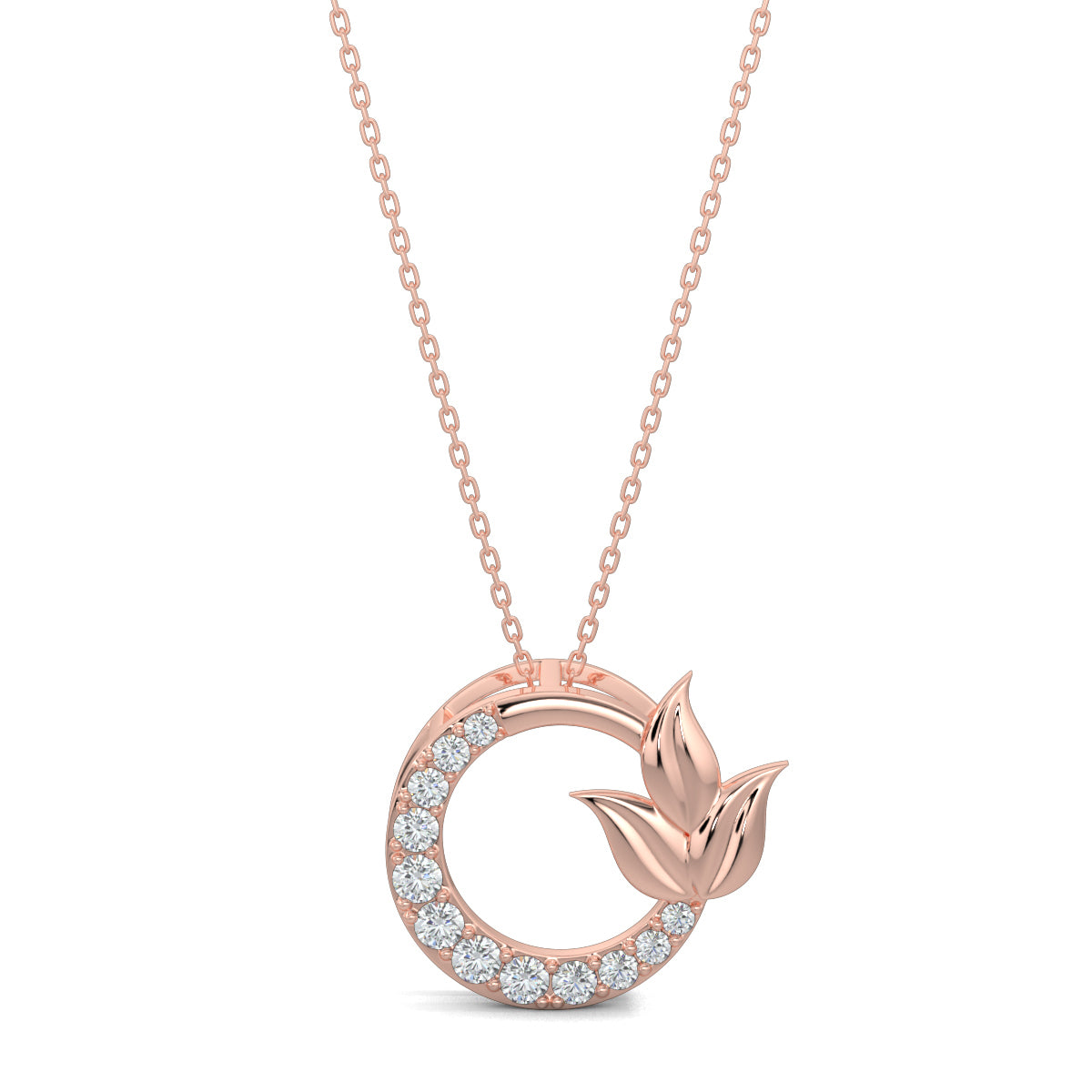 Rose Gold, diamond pendant, natural diamonds, lab-grown diamonds, chic petal pendant, circular pendant, elegant jewelry, modern pendant, women's accessory, fashion pendant
