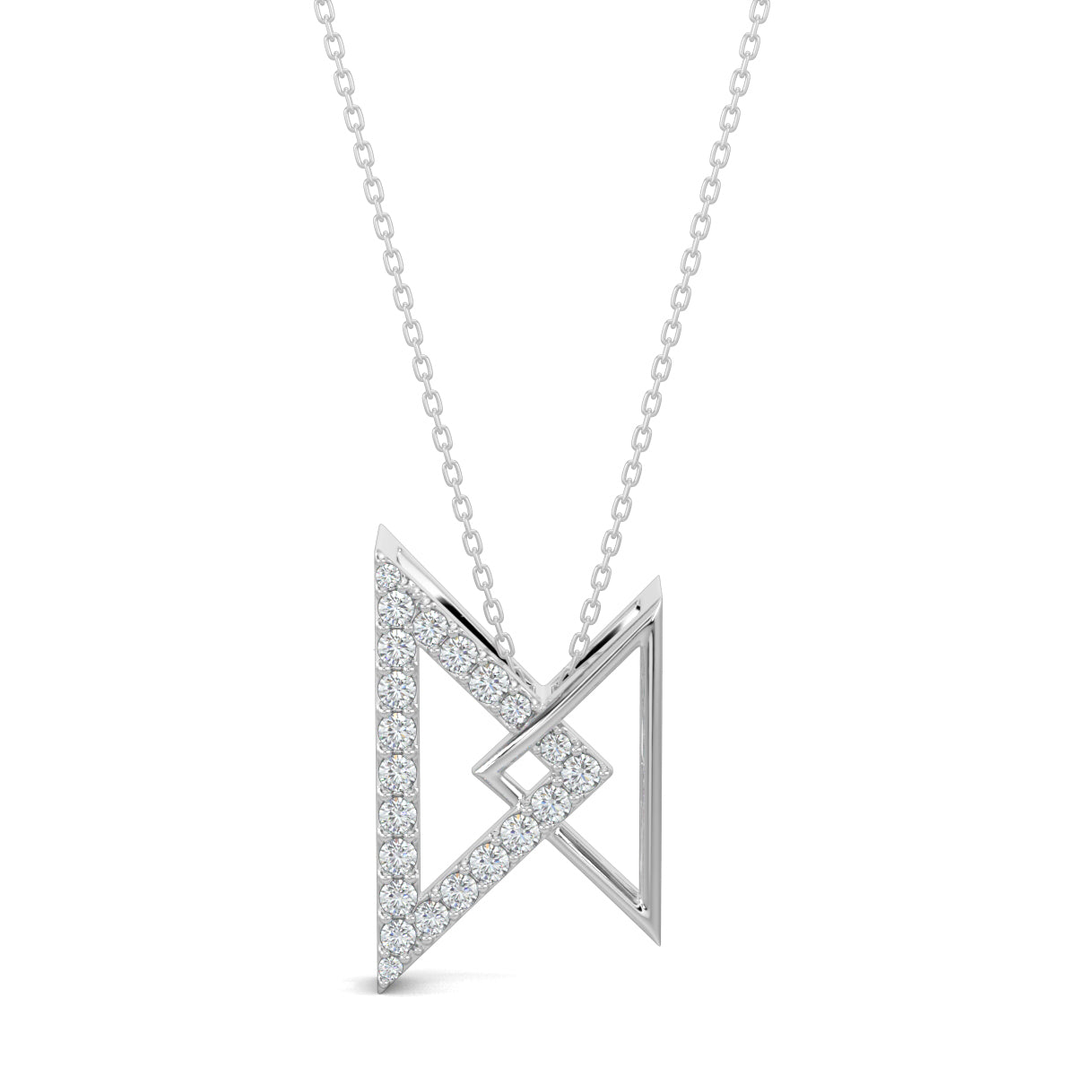 White Gold, Diamond Pendants, Natural diamond pendant, Lab-grown diamond pendant, Twin peak pendant, Casual diamond necklace, Interconnected triangle pendant, Sparkling diamond jewelry, Luxurious pendant for women, Fashion accessory with diamonds