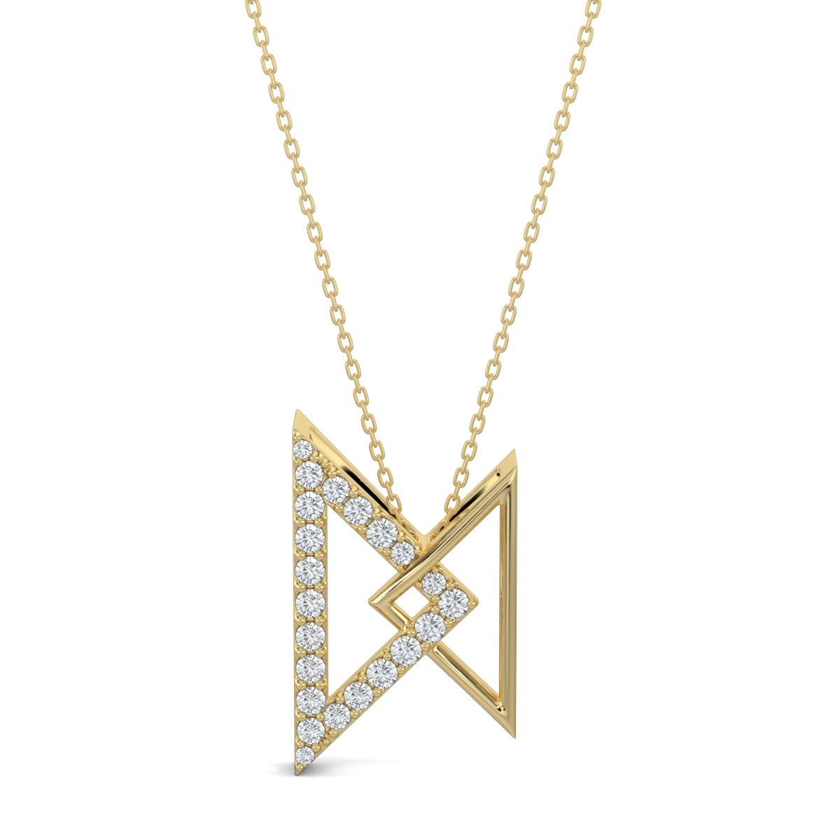 Yellow Gold, Diamond Pendants, Natural diamond pendant, Lab-grown diamond pendant, Twin peak pendant, Casual diamond necklace, Interconnected triangle pendant, Sparkling diamond jewelry, Luxurious pendant for women, Fashion accessory with diamonds