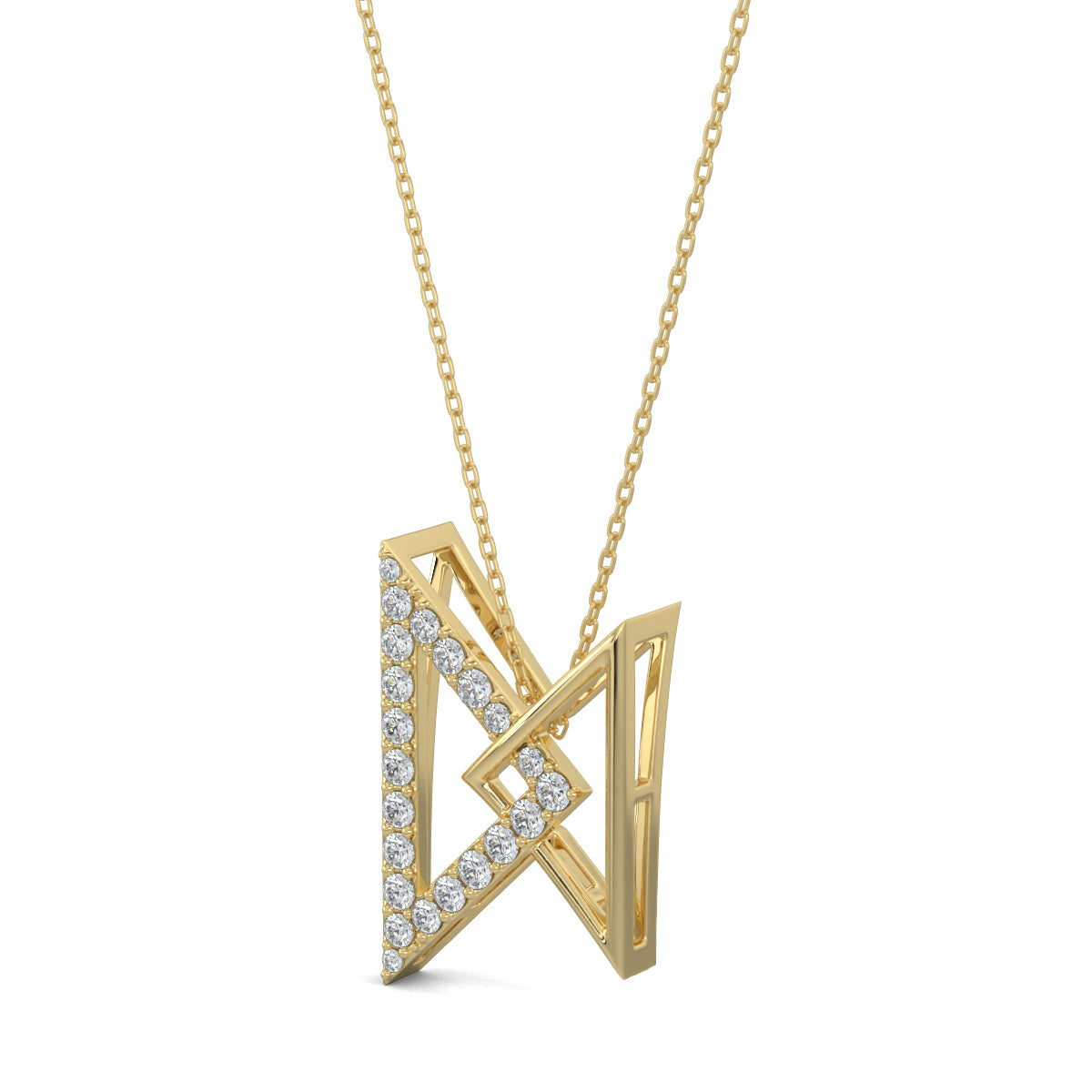 Yellow Gold, Diamond Pendants, Natural diamond pendant, Lab-grown diamond pendant, Twin peak pendant, Casual diamond necklace, Interconnected triangle pendant, Sparkling diamond jewelry, Luxurious pendant for women, Fashion accessory with diamonds