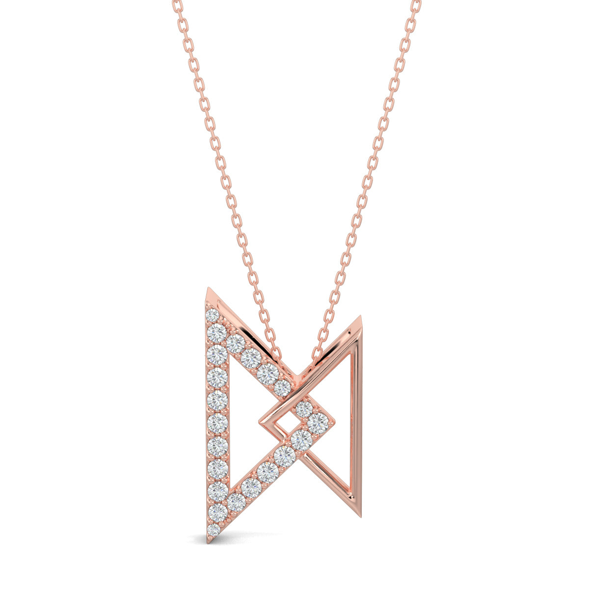 Rose Gold, Diamond Pendants, Natural diamond pendant, Lab-grown diamond pendant, Twin peak pendant, Casual diamond necklace, Interconnected triangle pendant, Sparkling diamond jewelry, Luxurious pendant for women, Fashion accessory with diamonds