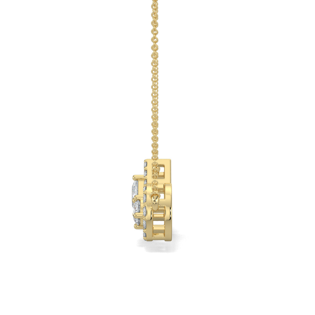 Yellow Gold, Diamond Pendant, Modern Duo Pendant, Natural diamonds, Lab-Grown Diamonds Pendant, Princess Cut Diamond Pendant, Halo Setting Pendant, Contemporary Jewelry, Elegant Pendant, Casual Pendant, Timeless Design, Ethical Diamonds