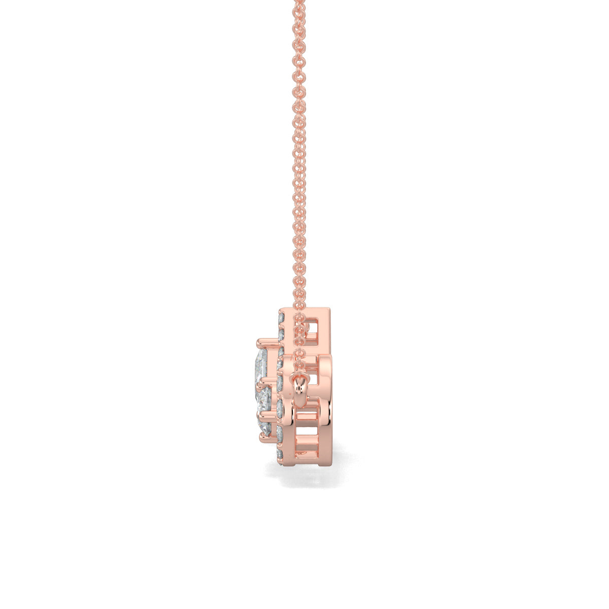 Rose Gold, Diamond Pendant, Modern Duo Pendant, Natural diamonds, Lab-Grown Diamonds Pendant, Princess Cut Diamond Pendant, Halo Setting Pendant, Contemporary Jewelry, Elegant Pendant, Casual Pendant, Timeless Design, Ethical Diamonds