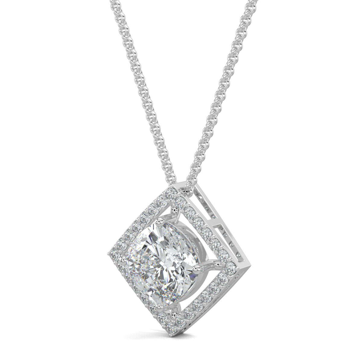 White Gold, Diamond Pendant, Natural Diamonds, Lab-grown Diamonds, Halo edge square pendant, diamond pendant, square pendant, round diamond border, halo setting pendant