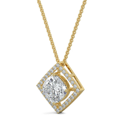 Yellow Gold, Diamond Pendant, Natural Diamonds, Lab-grown Diamonds, Halo edge square pendant, diamond pendant, square pendant, round diamond border, halo setting pendant