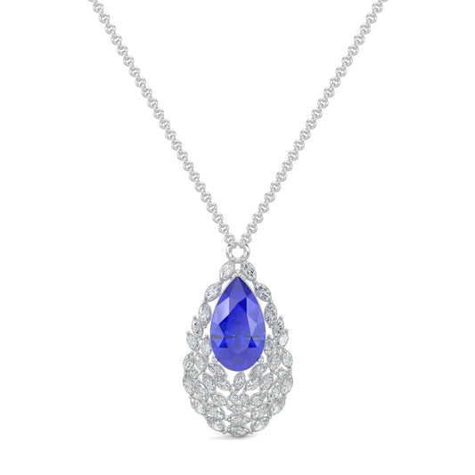White Gold, Diamond Pendants, Azure Gleam Pendant, Lab-Grown Blue Sapphire, Pear Shape Pendant, Marquise Diamonds, Jewelry, Fashion Accessories, Casual Pendant, Luxury, Elegant