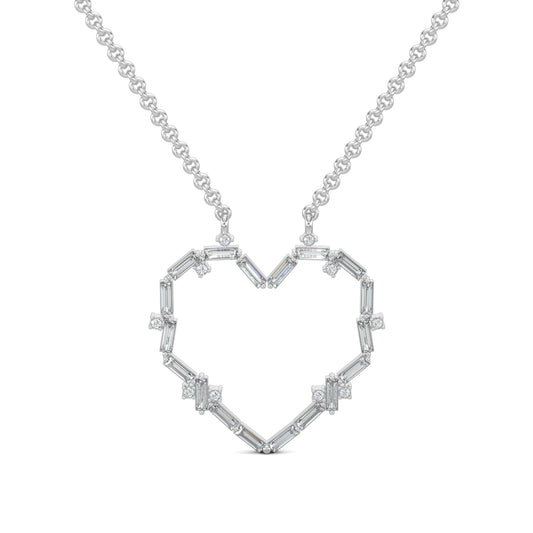 White Gold, Diamond Pendant, Ethereal Love Pendant, Lab-grown diamonds, heart-shaped pendant, baguette diamonds, round diamonds, casual jewelry