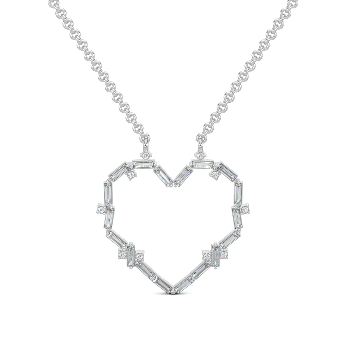 White Gold, Diamond Pendant, Ethereal Love Pendant, Lab-grown diamonds, heart-shaped pendant, baguette diamonds, round diamonds, casual jewelry