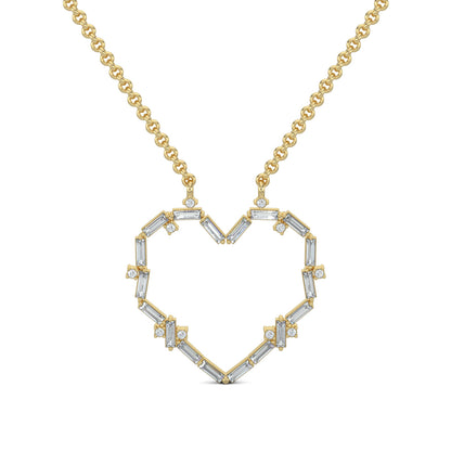 Yellow Gold, Diamond Pendant, Ethereal Love Pendant, Lab-grown diamonds, heart-shaped pendant, baguette diamonds, round diamonds, casual jewelry