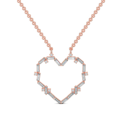 Rose Gold, Diamond Pendant, Ethereal Love Pendant, Lab-grown diamonds, heart-shaped pendant, baguette diamonds, round diamonds, casual jewelry