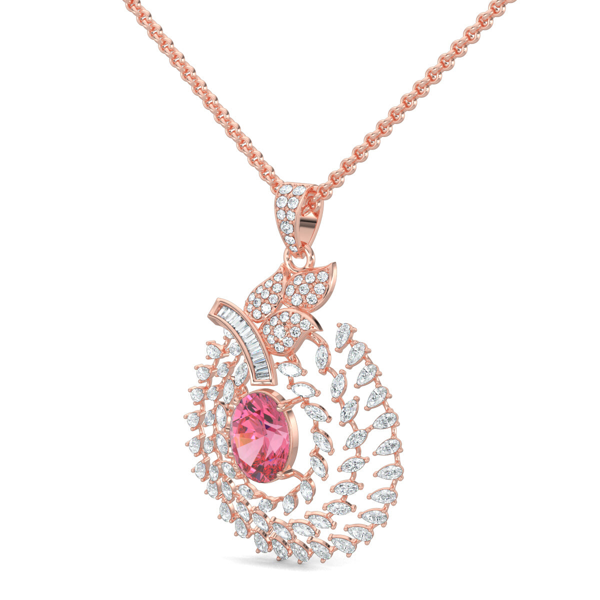 Rose Gold, Diamond Pendants, Graceful Contours Diamond Pendant, Natural Diamonds, Lab-Grown Diamonds, Traditional Design, Oval Pendant, Elegant Jewelry