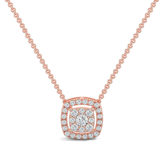 Rose Gold, Diamond Pendants, Square glimmer pendant, natural diamonds, lab-grown diamonds, halo setting, square pendant, pave diamonds, elegant jewelry