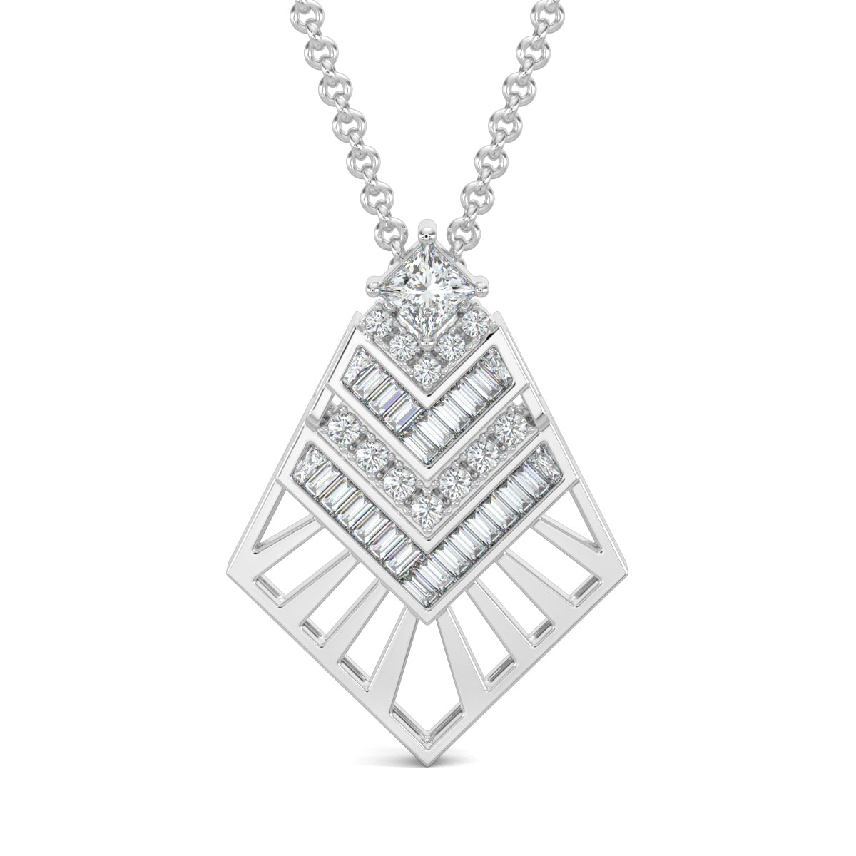 White Gold, Diamond Pendant, Natural Diamonds, Lab-grown Diamonds, Sky Soar Pendant Set, baguette diamonds, round diamonds, princess-cut diamond, casual pendant set, diamond jewelry