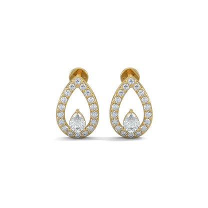 Yellow Gold, Diamond Pendant, Natural Diamonds, Lab-grown Diamonds, pear-shaped pendant, round diamonds, hollow pendant, pear diamond, earrings, sophisticated jewelry