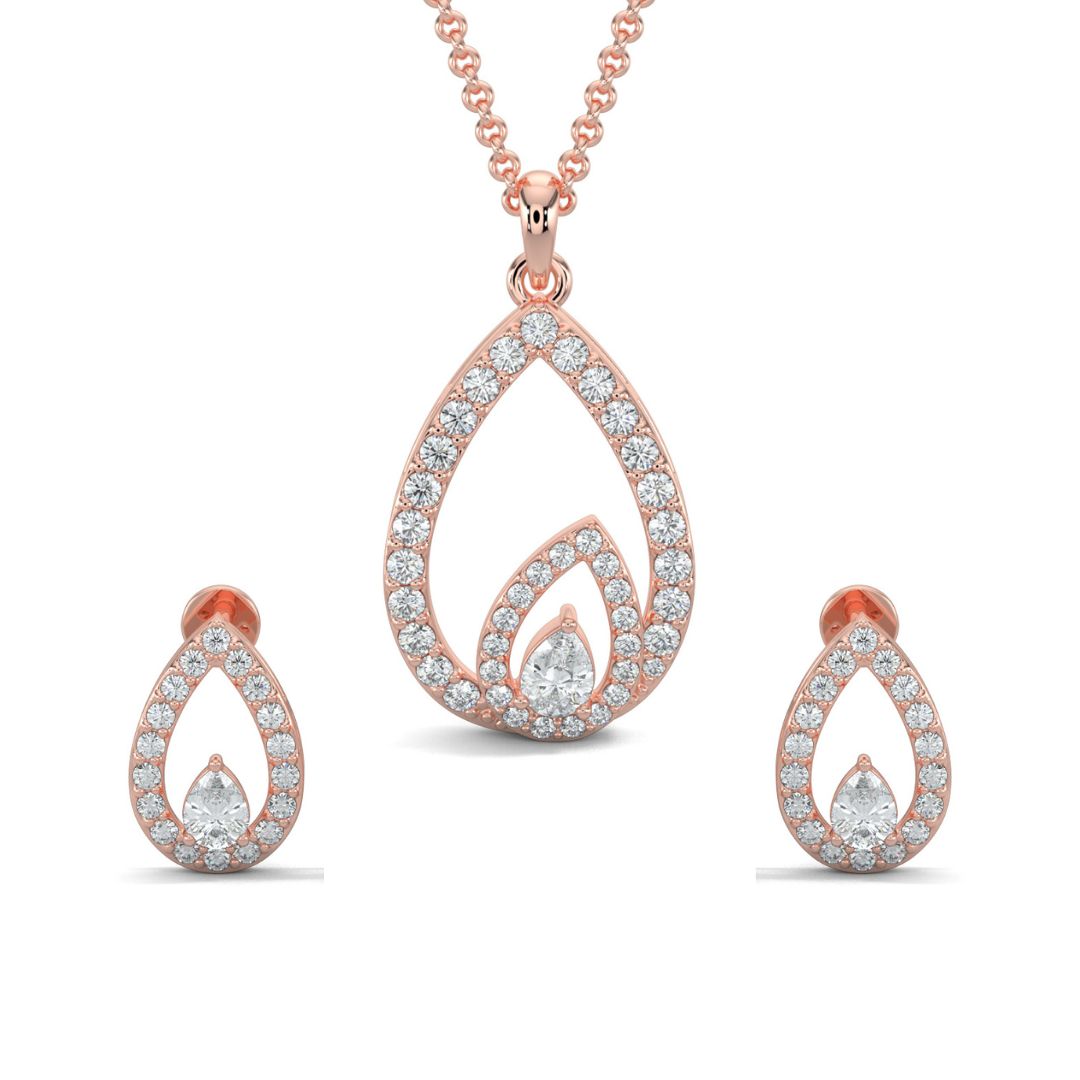 Rose Gold, Diamond Pendant, Natural Diamonds, Lab-grown Diamonds, pear-shaped pendant, round diamonds, hollow pendant, pear diamond, earrings, sophisticated jewelry
