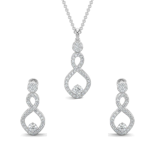 White Gold, Diamond Pendant, Natural Diamonds, Lab-grown Diamonds, Glamorous Twist Pendant Set, Casual Pendant Set, Round Diamonds, Twist and Turn Border, Circle Pendant, Earrings, Luxurious Jewelry