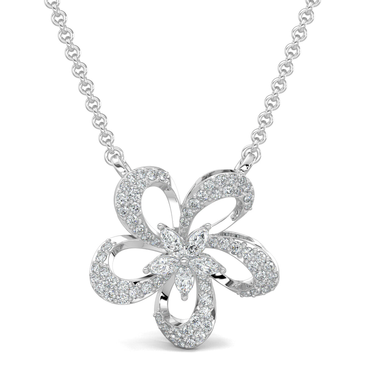 White Gold, Diamond Pendant, Natural Diamonds, Lab-grown Diamonds, Petite Flora Diamond Pendant Set, Flower Pendant Set, Casual Jewelry, Diamond Pendant and Earrings Set