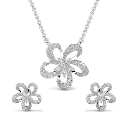 White Gold, Diamond Pendant, Natural Diamonds, Lab-grown Diamonds, Petite Flora Diamond Pendant Set, Flower Pendant Set, Casual Jewelry, Diamond Pendant and Earrings Set