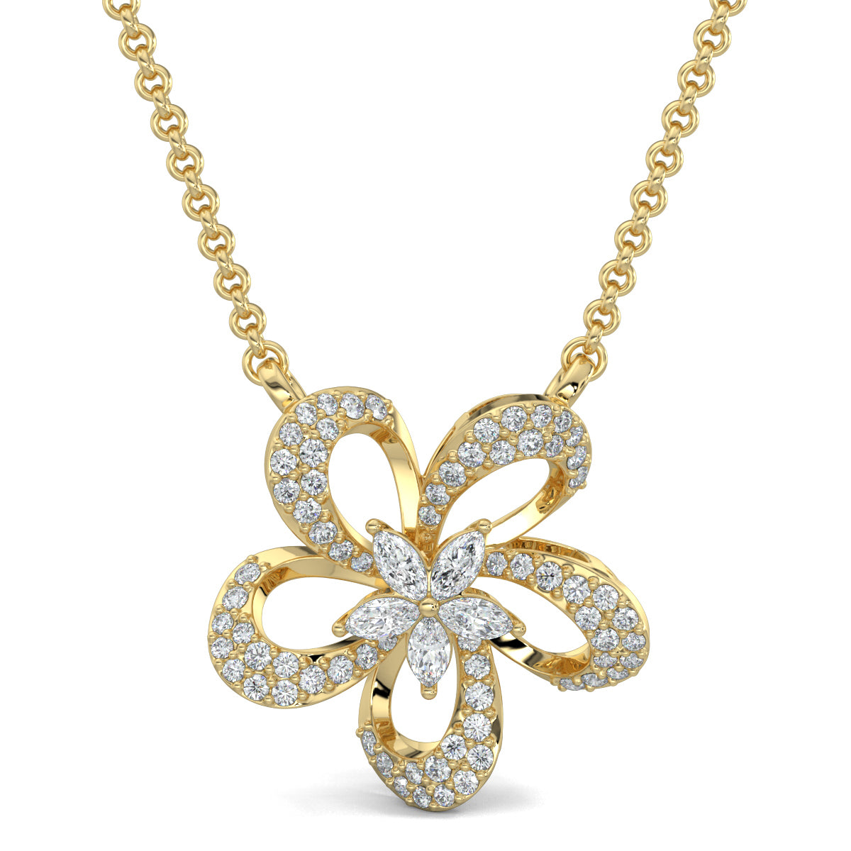 Yellow Gold, Diamond Pendant, Natural Diamonds, Lab-grown Diamonds, Petite Flora Diamond Pendant Set, Flower Pendant Set, Casual Jewelry, Diamond Pendant and Earrings Set