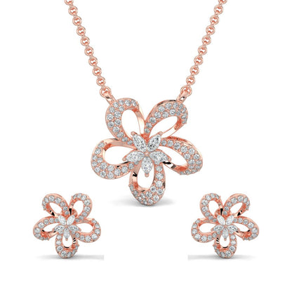 Rose Gold, Diamond Pendant, Natural Diamonds, Lab-grown Diamonds, Petite Flora Diamond Pendant Set, Flower Pendant Set, Casual Jewelry, Diamond Pendant and Earrings Set