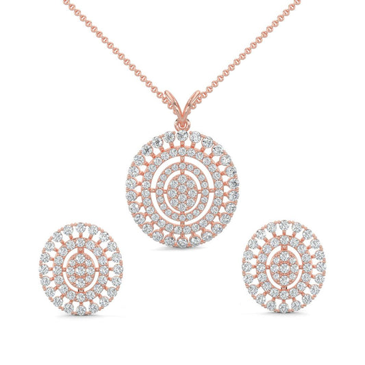 Rose Gold, Diamond Pendant, Natural Diamonds, Lab-grown Diamonds, Oval diamond pendant, Cascading diamond pendant, Sparkling diamond jewelry set, Elegant diamond earrings