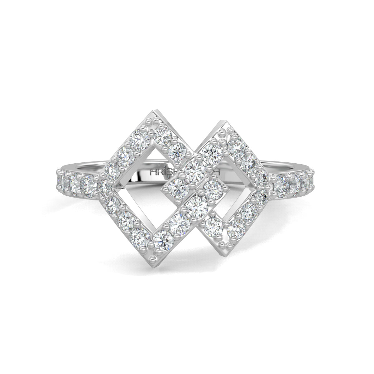 White Gold, Diamond Ring, Natural diamond ring, Lab-grown diamond ring, intertwined diamond design, round diamond accents, unity symbol ring, elegant diamond band.