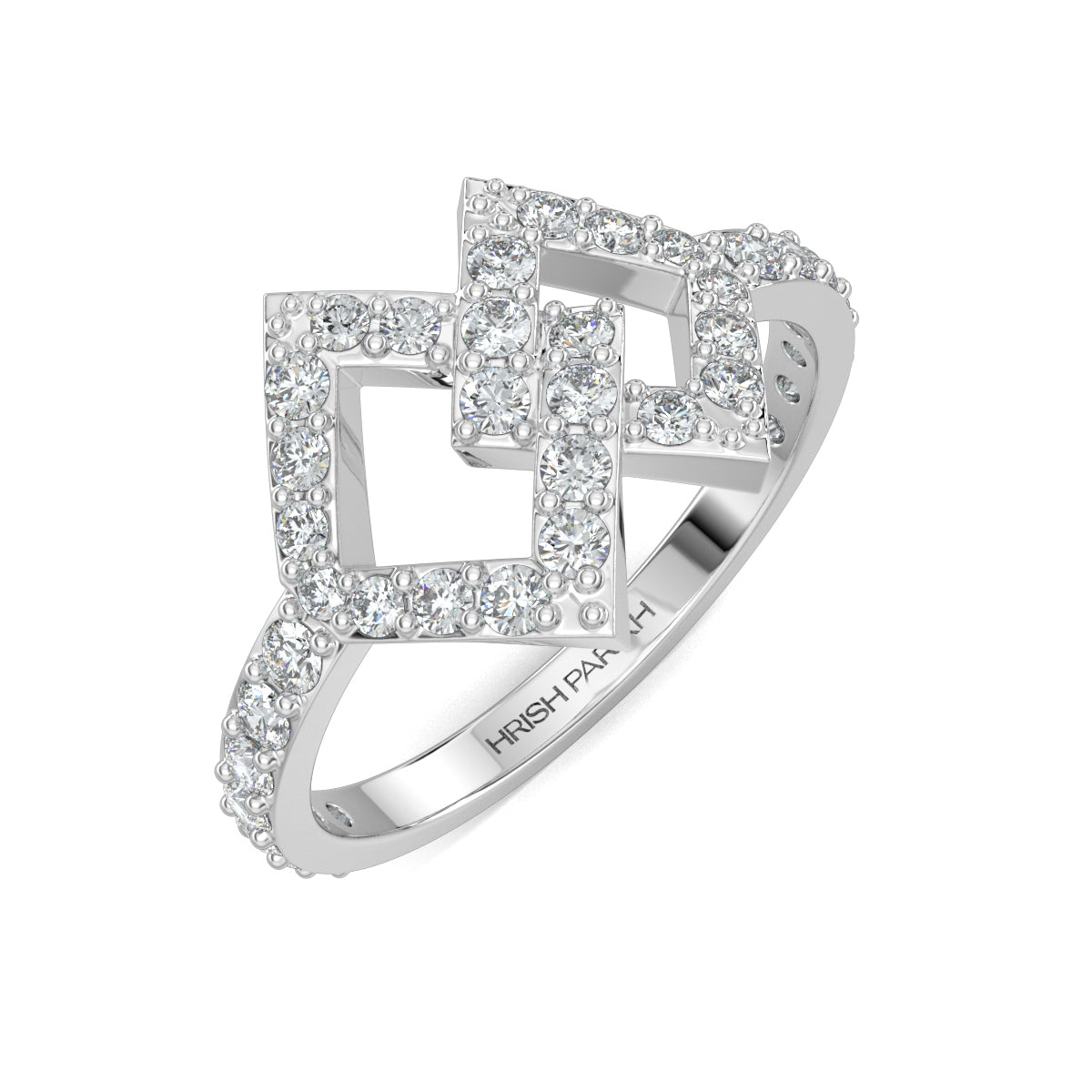 White Gold, Diamond Ring, Natural diamond ring, Lab-grown diamond ring, intertwined diamond design, round diamond accents, unity symbol ring, elegant diamond band.