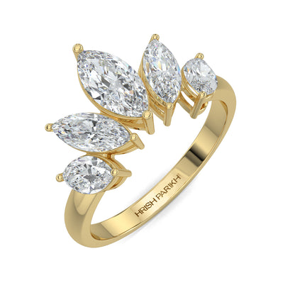 Yellow Gold, Diamond Ring, Stellar Marquise Cluster Ring, Natural Diamonds, Lab-Grown Diamonds, Everyday Diamond Ring, Classic Diamond Band, Marquise Cut Diamond Ring, Celestial Cluster Diamond Ring