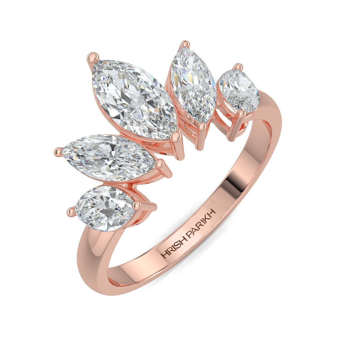 Rose Gold, Diamond Ring, Stellar Marquise Cluster Ring, Natural Diamonds, Lab-Grown Diamonds, Everyday Diamond Ring, Classic Diamond Band, Marquise Cut Diamond Ring, Celestial Cluster Diamond Ring