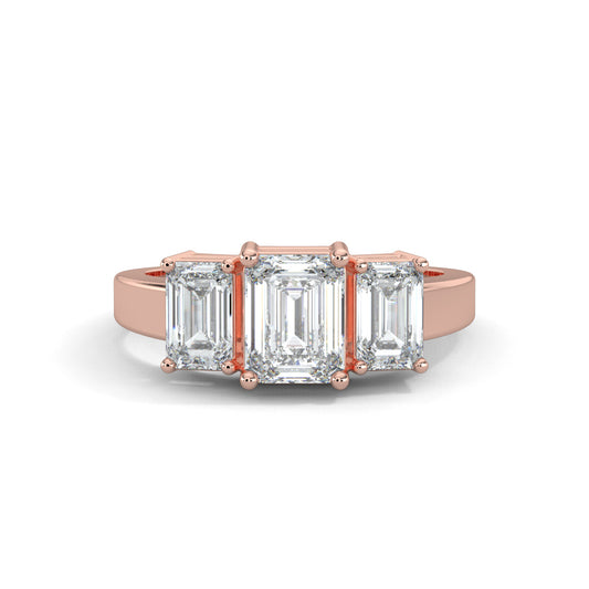 Rose Gold, Diamond Ring, Aurelian Emerald Triad Ring, Natural DIamonds, Lab-Grown Diamonds, Everyday Elegance, Comfort Band, Emerald-Cut Diamonds, Majestic Center Stone, Emerald Gemstones.