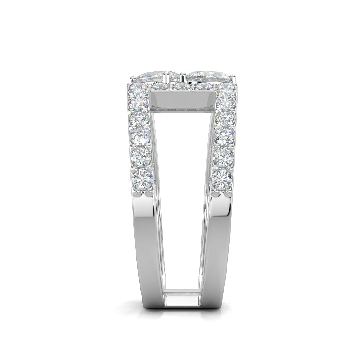 White Gold, Diamond Ring, Natural diamond duet ring, Lab-grown diamond duet ring, everyday diamond band, pave set diamond stack ring, pear diamond accent, elegant jewelry accessory