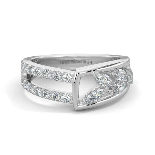 White Gold, Diamond Ring, Natural diamond ring, Lab-grown diamond ring, everyday diamond ring, split shank ring, pave setting, marquise diamonds, unique diamond ring design