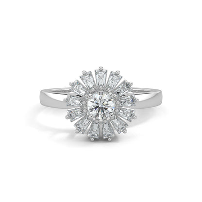 White Gold, Diamond Ring, Natural diamond ring, Lab-grown diamond ring, enchantia floral ring, round diamond ring, baguette diamond ring, floral diamond ring, classic diamond ring, elegant diamond ring, versatile diamond ring