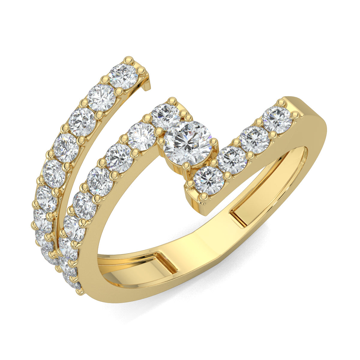 Yellow Gold, Diamond Ring, Sway Split Shank Diamond Ring, Natural Diamond Jewelry, Lab-Grown Diamond Jewelry, Everyday Diamond Ring, Round Diamond Band, Modern Luxury Ring
