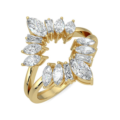Yellow Gold, Diamond Ring, Elegant MarqBag Ring, Natural Diamonds, Lab-Grown Diamonds, Everyday Ring, Split Shank Band, Marquise Diamonds, Baguette Diamonds, Sustainable Jewelry