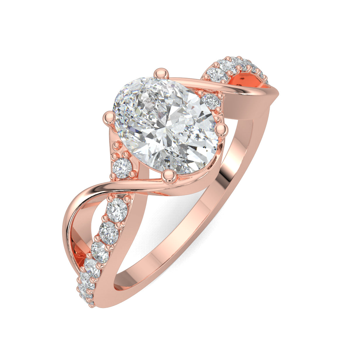 Rose Gold, Diamond Ring, Natural diamond ring, Curvaceous Diamond Ring, Everyday Diamond Ring, Lab-Grown Diamonds, Oval Diamond, Intertwining Bands, Ethical Jewelry, Sustainable Luxury, Diamond Jewelry